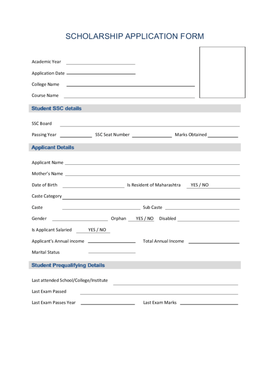 Scholarship Application Form Printable pdf