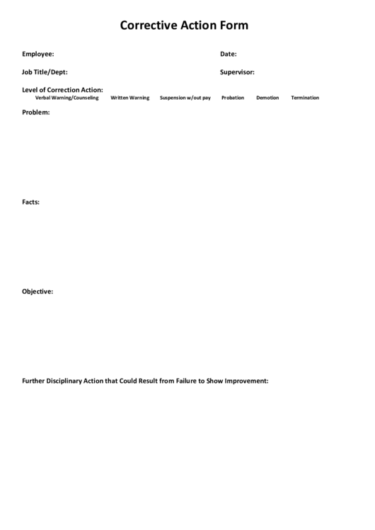 Fillable Corrective Action Form Printable pdf