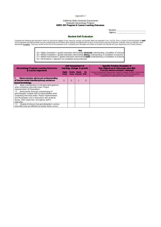 Student Self Evaluation Printable pdf