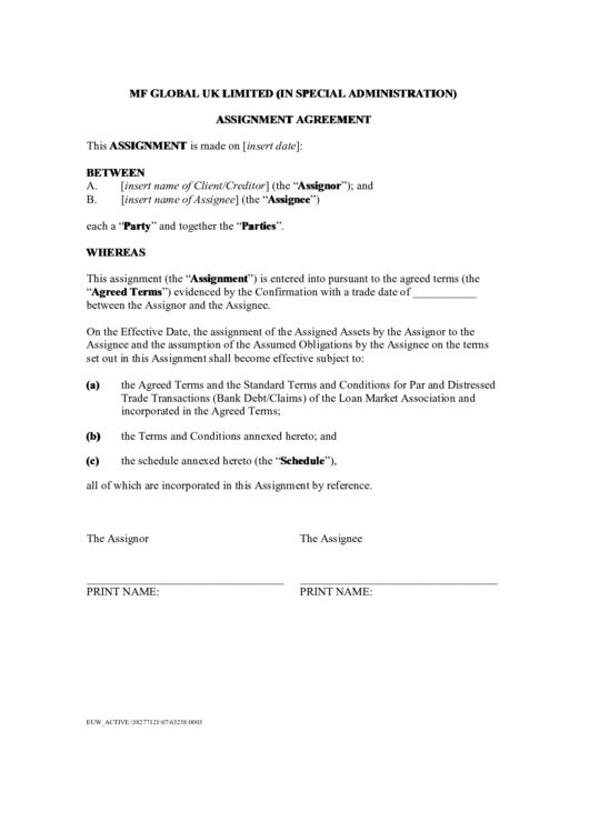 Assignment Agreement Template - Sample Printable pdf