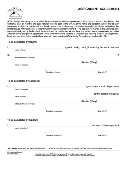 Nwt Rental Office Assignment Agreement Printable pdf