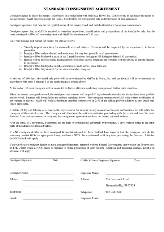 Standard Consignment Agreement Printable pdf