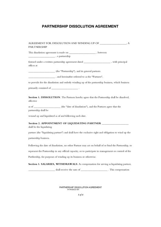Partnership Dissolution Agreement Printable pdf