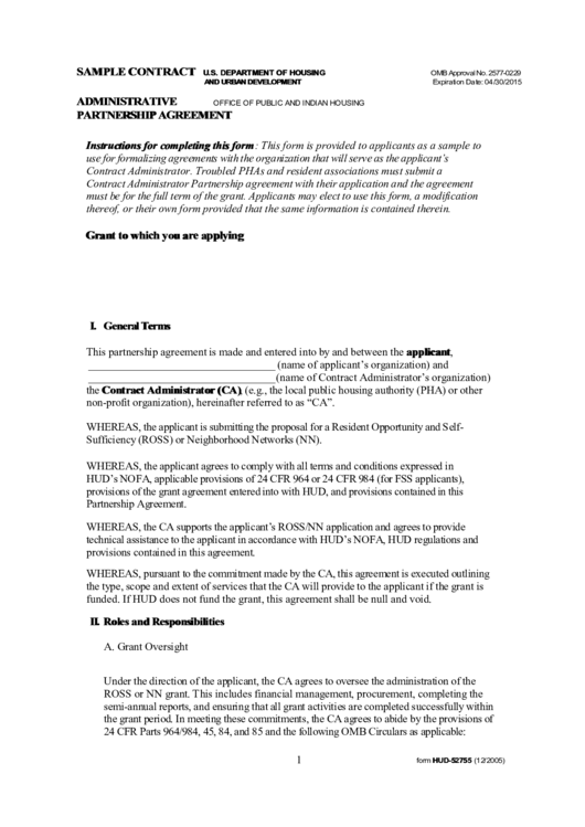 Fillable Sample Contract - Administrative Partnership Agreement Printable pdf