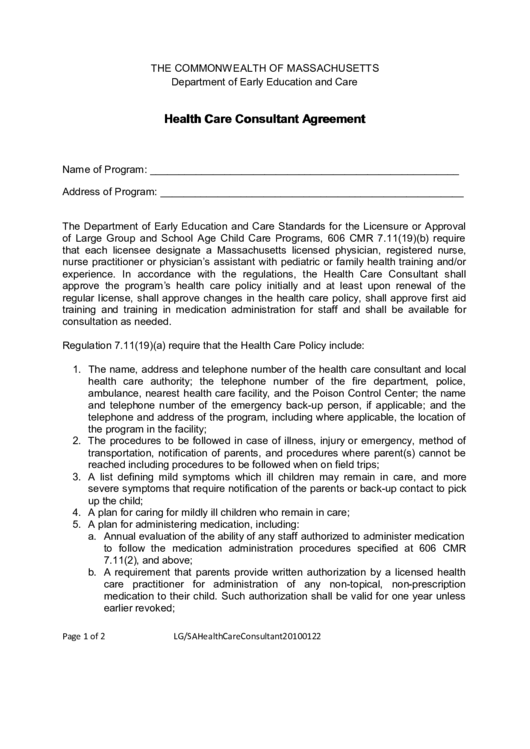 Health Care Consultant Agreement Printable pdf