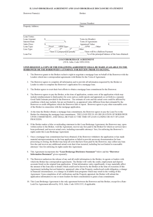 Il Loan Brokerage Agreement And Loan Brokerage Disclosure Statement Form Printable pdf