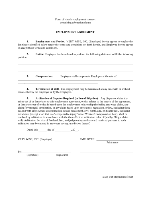 Employment Agreement Template Printable pdf