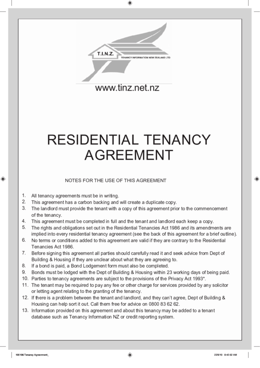 Residential Tenancy Agreement Printable pdf