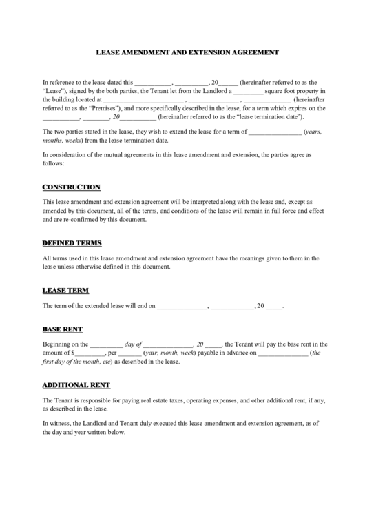Lease Amendment And Extension Agreement Printable pdf