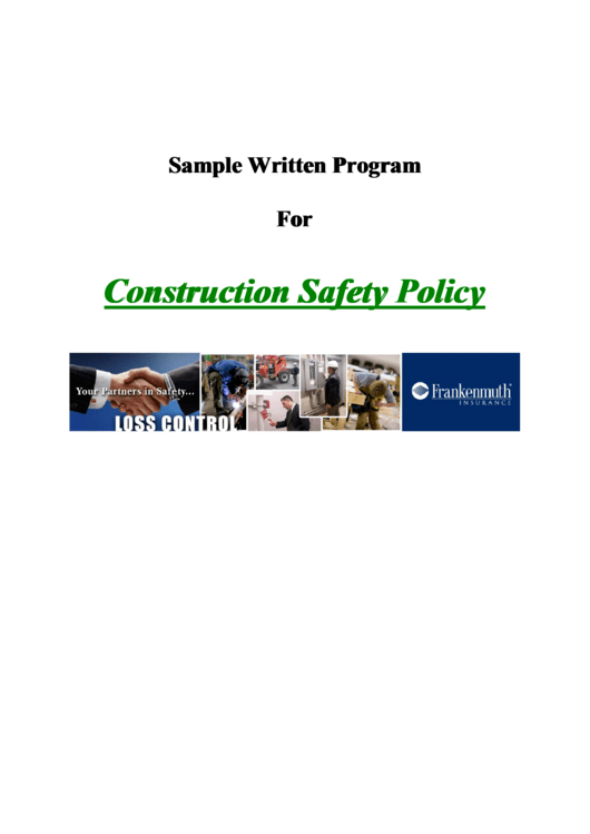 Sample Construction Safety Policy Printable pdf