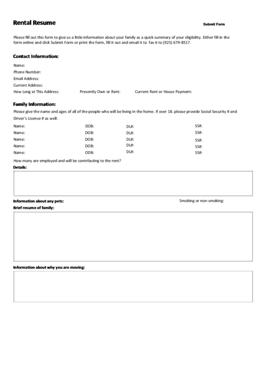 fillable rental resume template for tenant printable pdf download