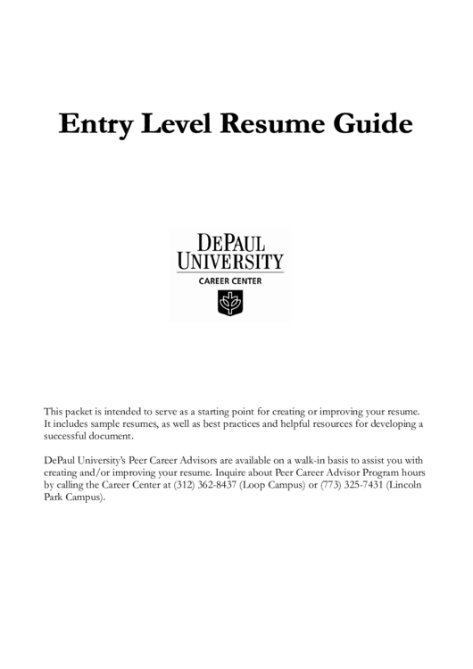 Entry Level Resume Guide Printable pdf