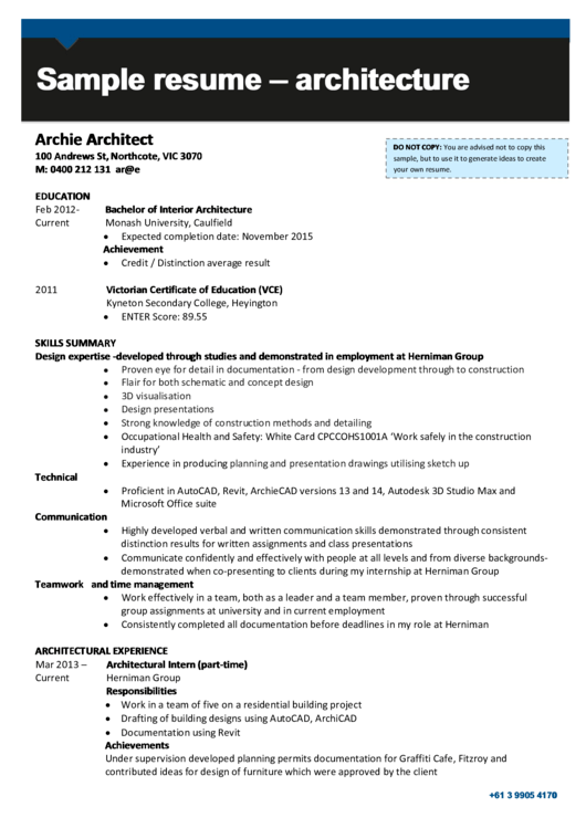 Sample Resume - Architecture Printable pdf