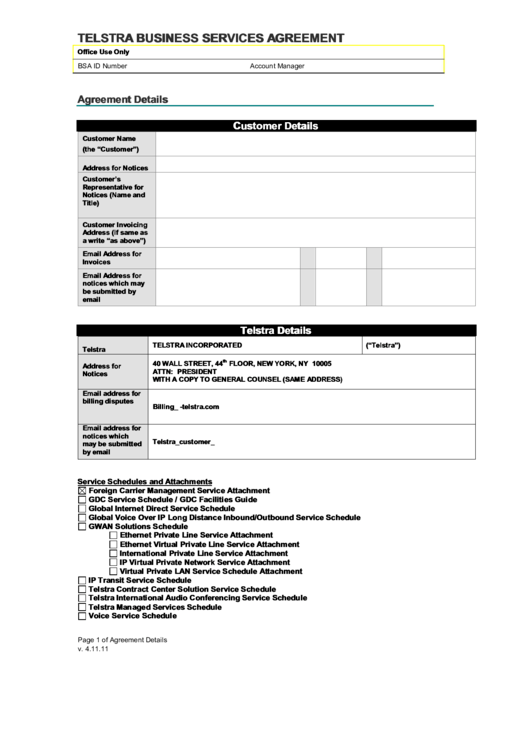 Telstra Business Services Agreement Printable pdf