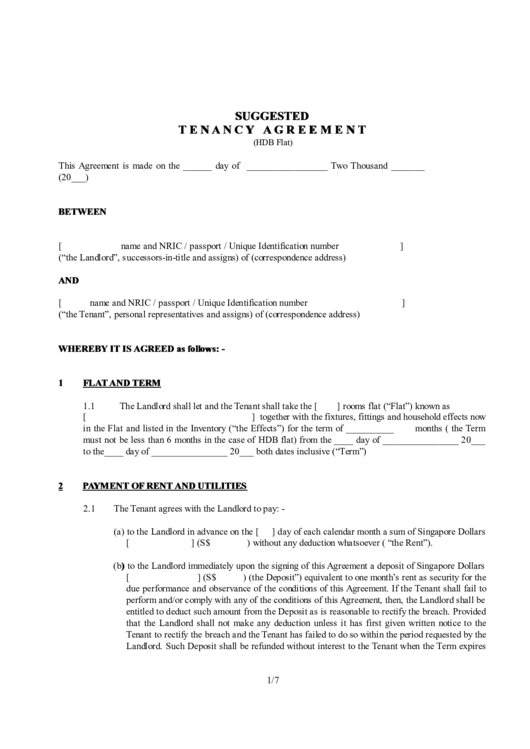Tenancy Agreement Printable pdf