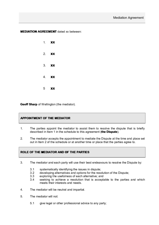 Mediation Agreement Printable pdf