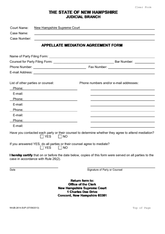 Fillable Appellate Mediation Agreement Form Printable pdf