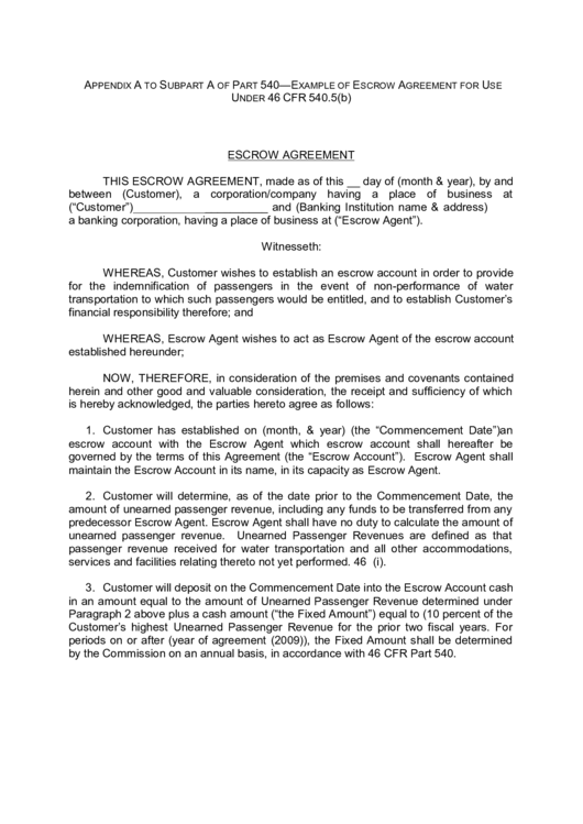 Escrow Agreement Printable pdf