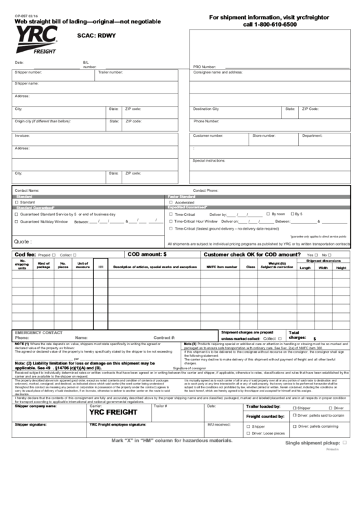 Fillable Web Straight Bill Of Lading Form Printable pdf