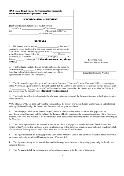 Subordination Agreement Printable pdf