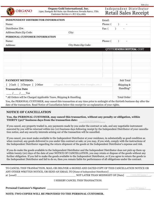 Fillable Sample Retail Sales Receipt Template Printable pdf