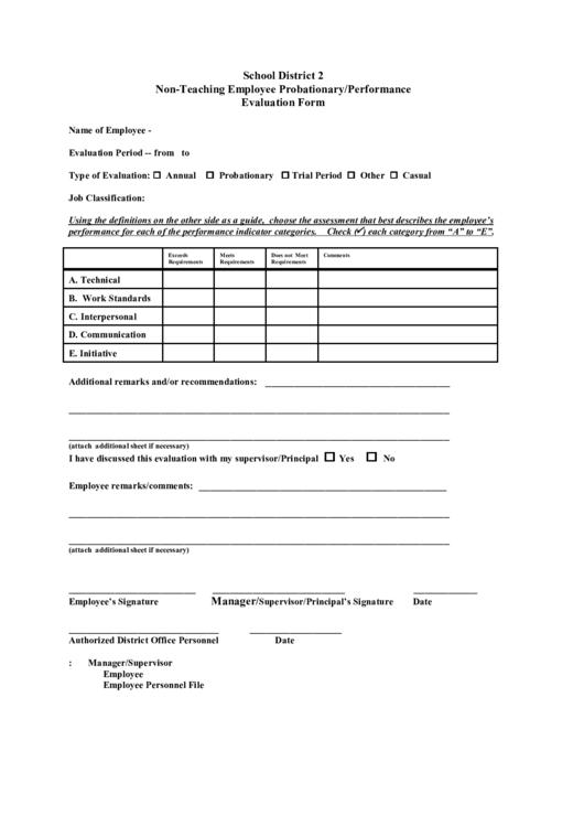 School District 2 Non-Teaching Employee Probationary/performance Evaluation Form Printable pdf