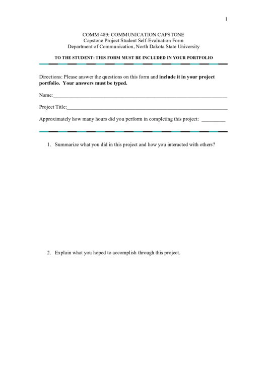 Capstone Project Student Self-Evaluation Form Printable pdf
