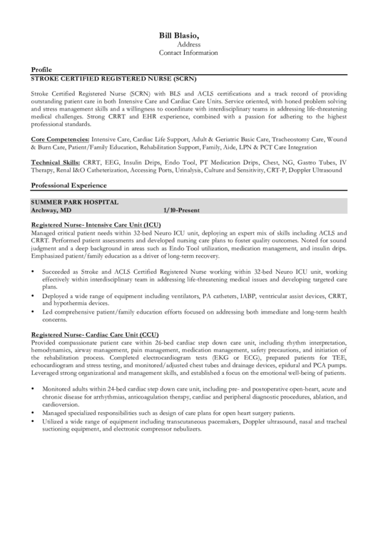 Stroke Certified Registered Nurse Sample Printable pdf