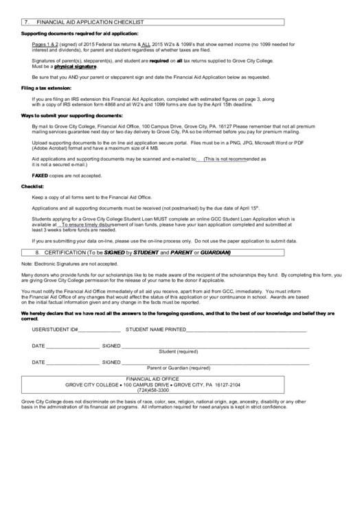 Financial Aid Application Checklist Printable pdf
