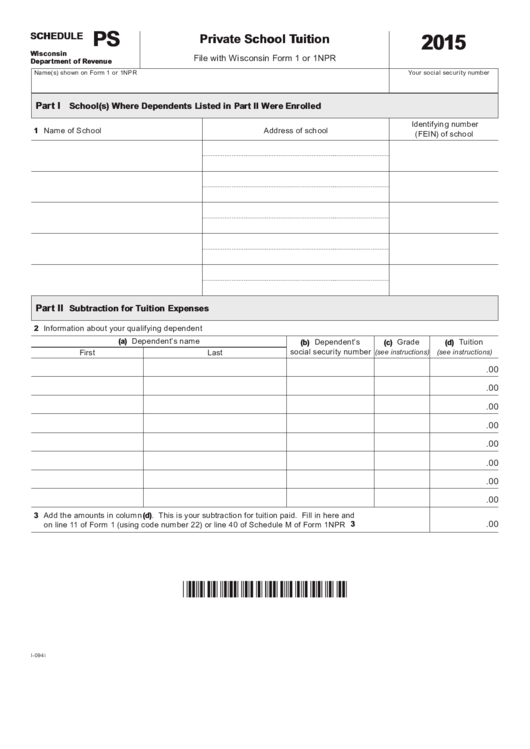 Form I-094i - Schedule Ps - Private School Tuition - 2015 Printable pdf