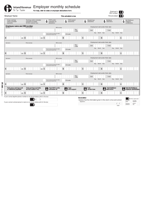 Employer Monthly Schedule Template