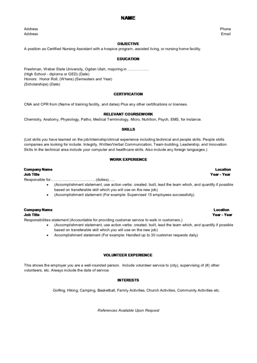 free certified nursing assistant resume template