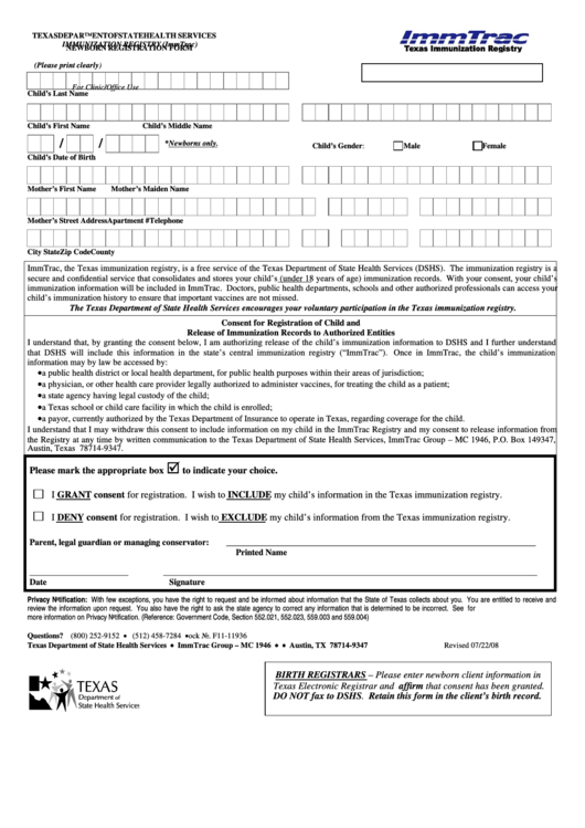 Newborn Registration Form Printable pdf