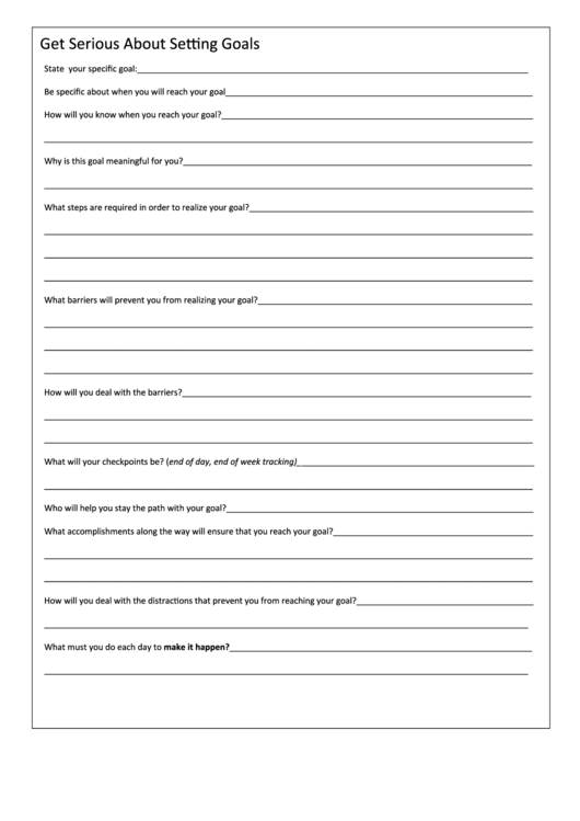 Get Serious About Setting Goals Questionnaire Template Printable pdf