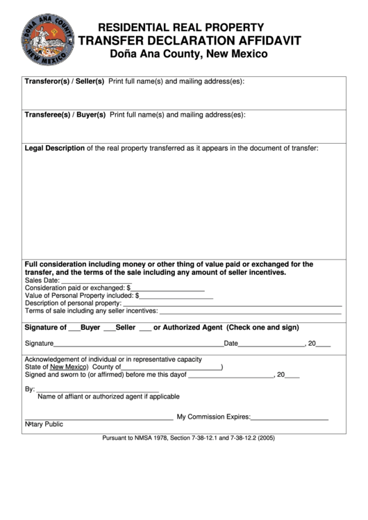Transfer Declaration Affidavit Form Printable pdf