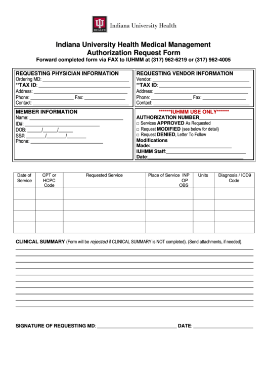 Medical Management Authorization Request Form Printable pdf