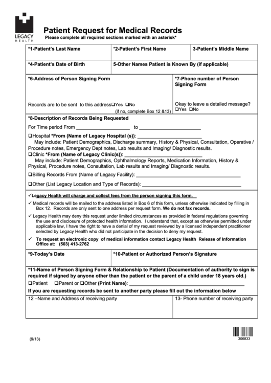Patient Request For Medical Records Printable pdf