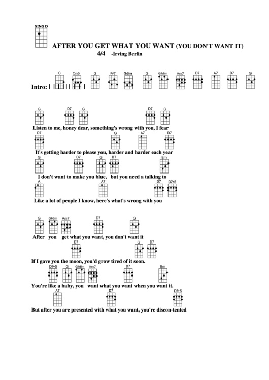 Ukulele Chord Chart - After You Get What You Want (You Don