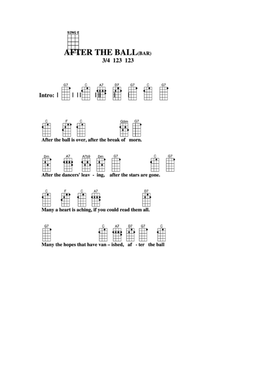 Ukulele Chord Chart - After The Ball(Bar) Printable pdf