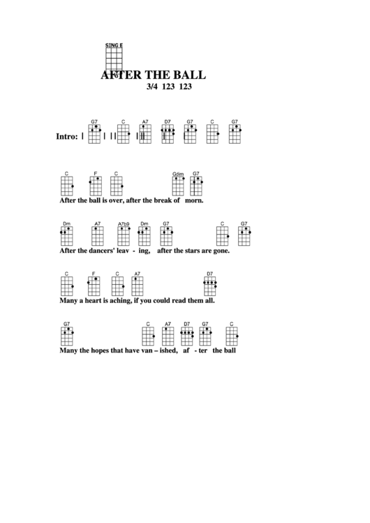 Ukulele Chord Chart - After The Ball Printable pdf