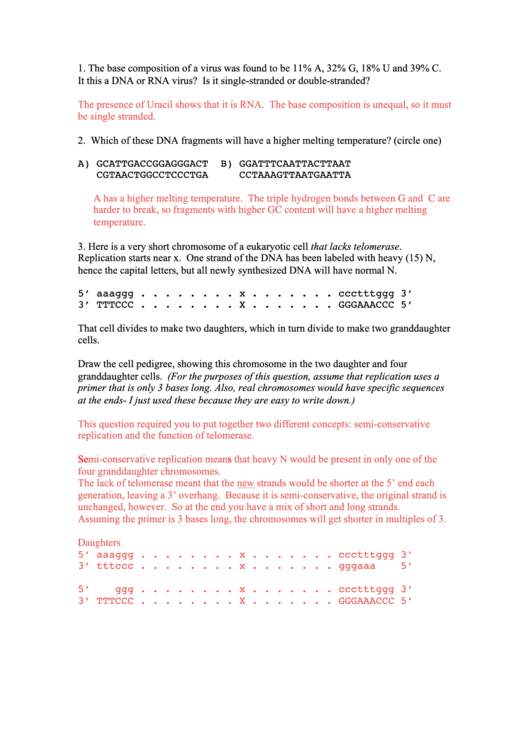 Dna/rna Genetics Worksheet With Answers Printable pdf