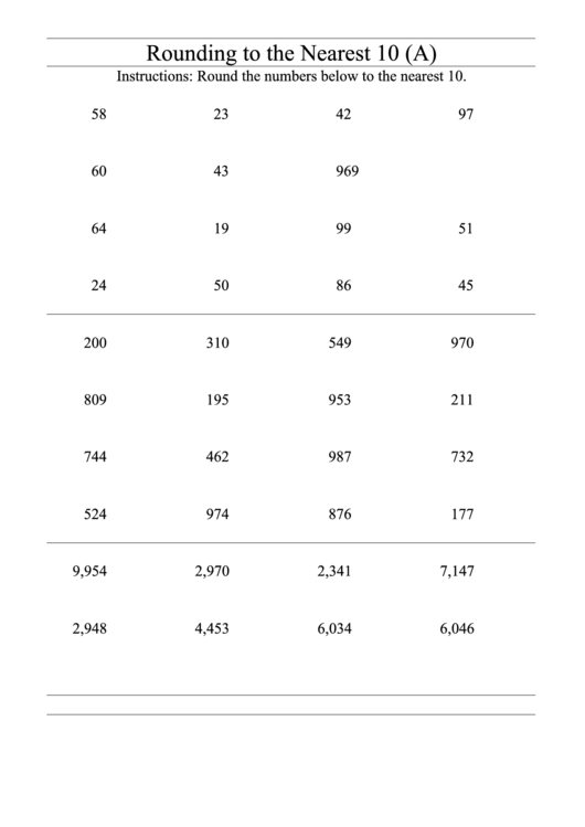 Rounding To The Nearest 10 (A) Worksheet Printable pdf