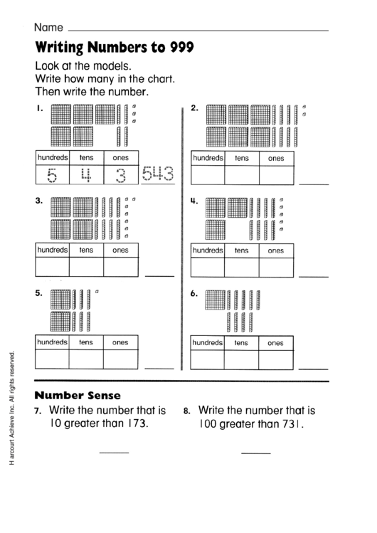 Writing Numbers Worksheet With Answer Key Printable pdf
