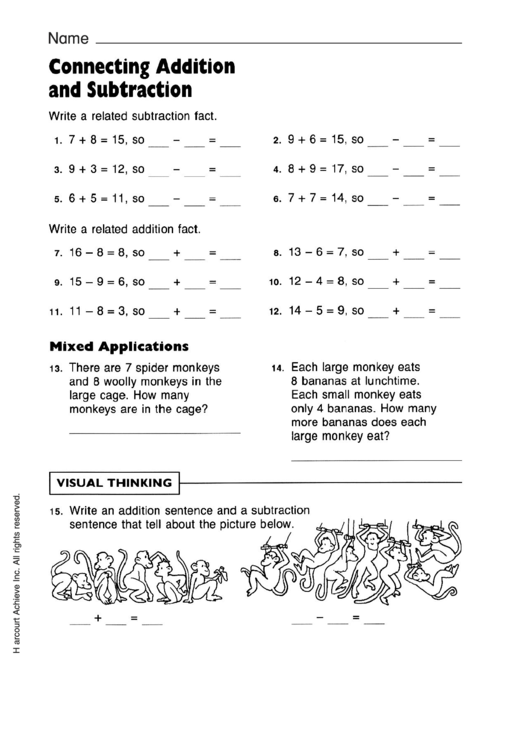 Addition & Subtraction Worksheet With Answer Key Printable pdf