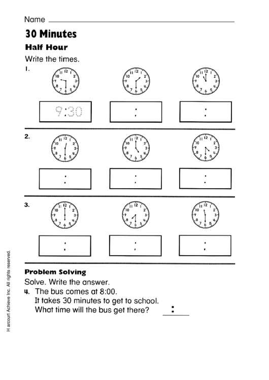 Half Hour Worksheet With Answer Key Printable pdf