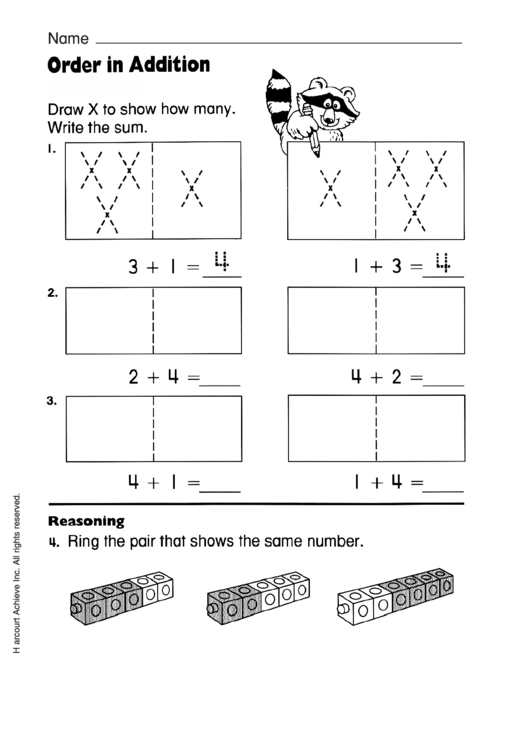 Order In Addition Worksheet With Answer Key Printable pdf