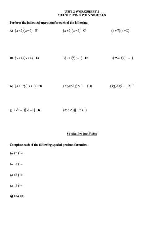 Multiplying Polynomials Worksheet printable pdf download