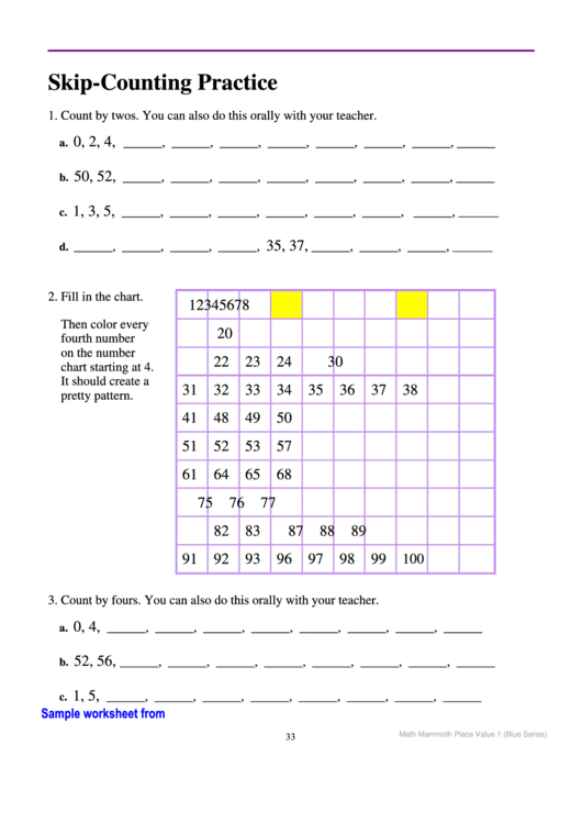 Skip-Counting Practice Math Practice Sheets Printable pdf