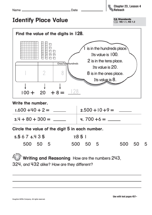 Identify Place Value Worksheet Printable pdf