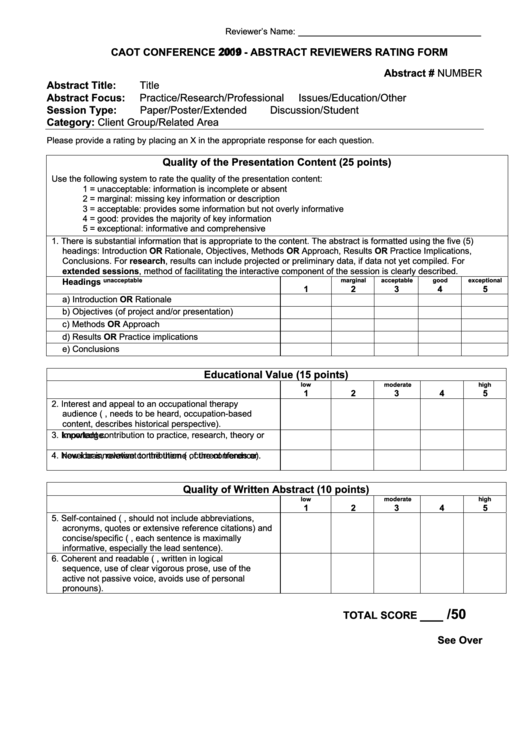 Abstract Reviewers Rating Form